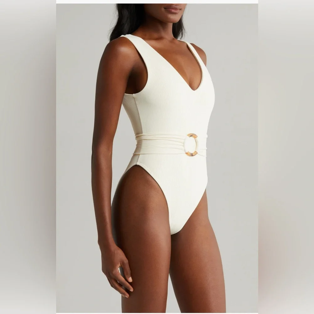 MONTCE SWIM Kim One Piece Swimsuit, Cream Rib, Large , BRAND NEW WITH TAG, $218